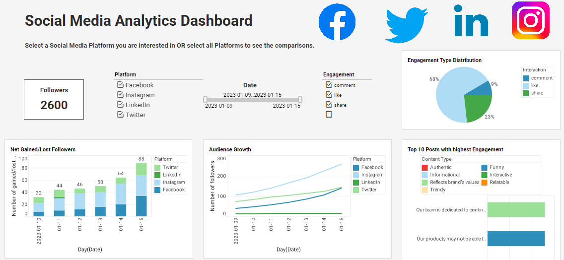 social media campaign performance dashboard example