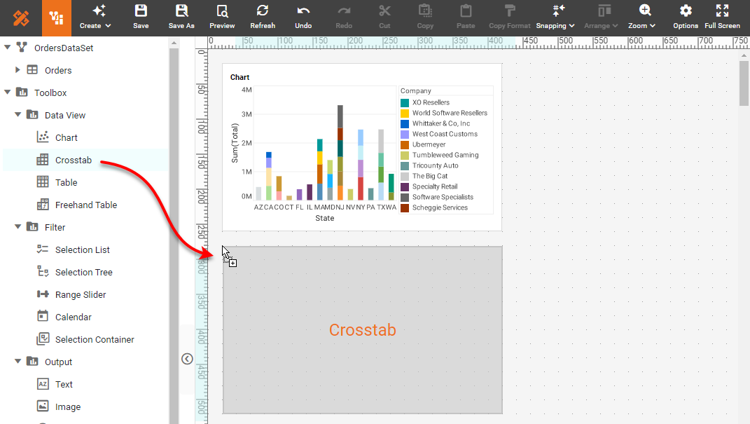 adding a crosstab to a dashboard