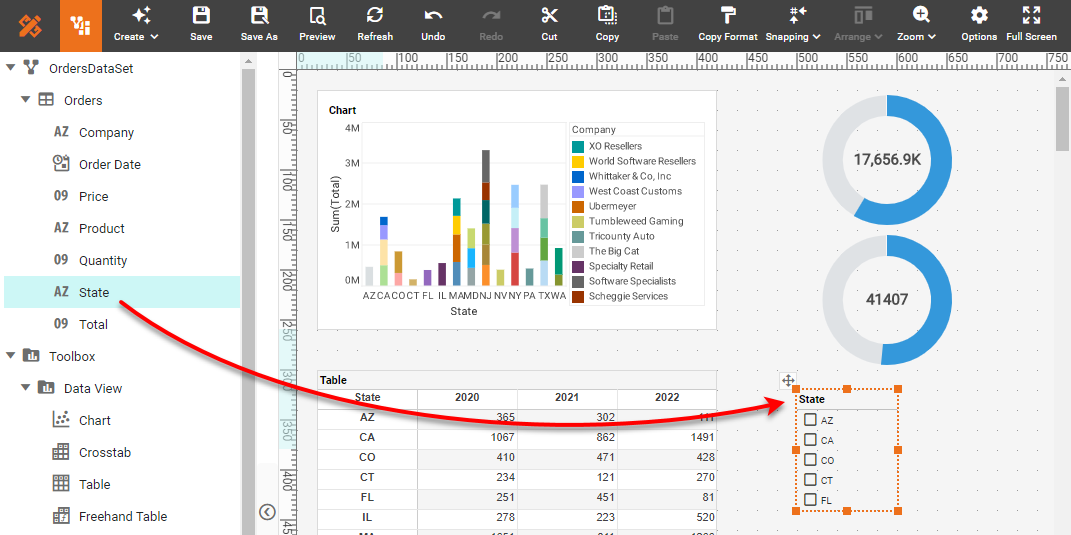 adding a selection list to a dashboard