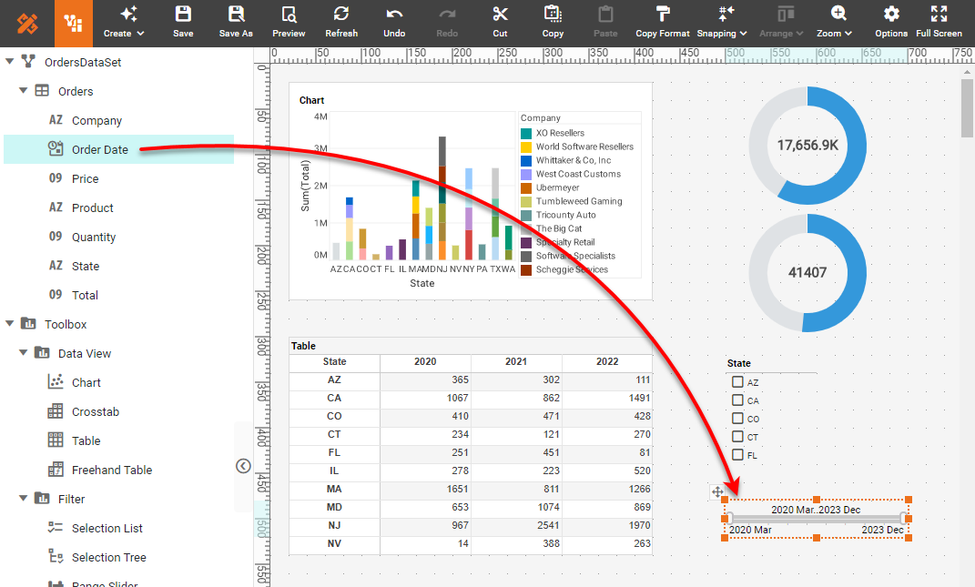 adding a range slider to a dashboard