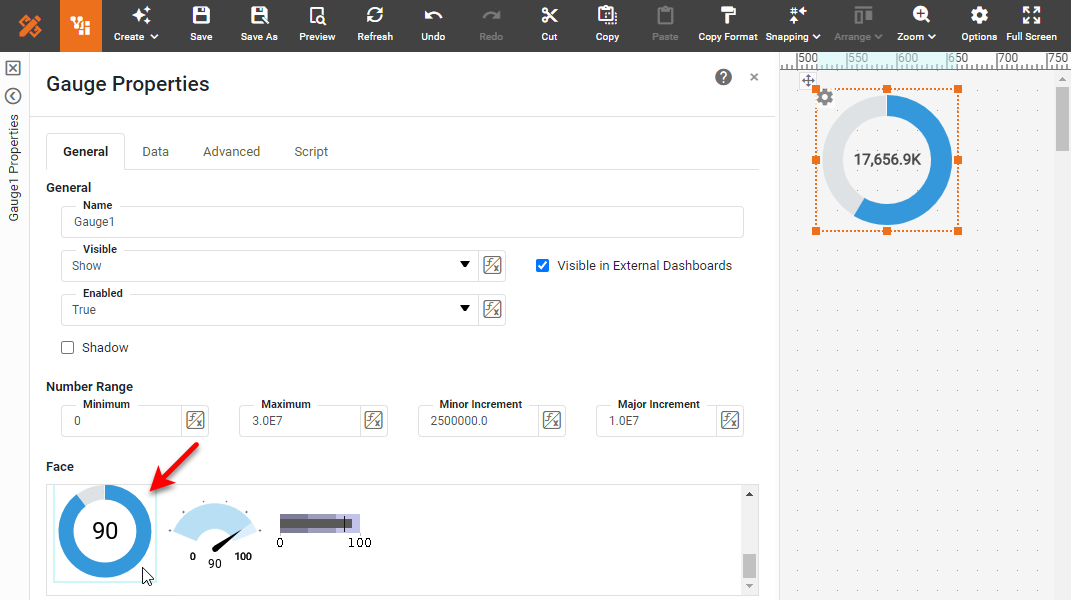 setting a dashboard gauge face