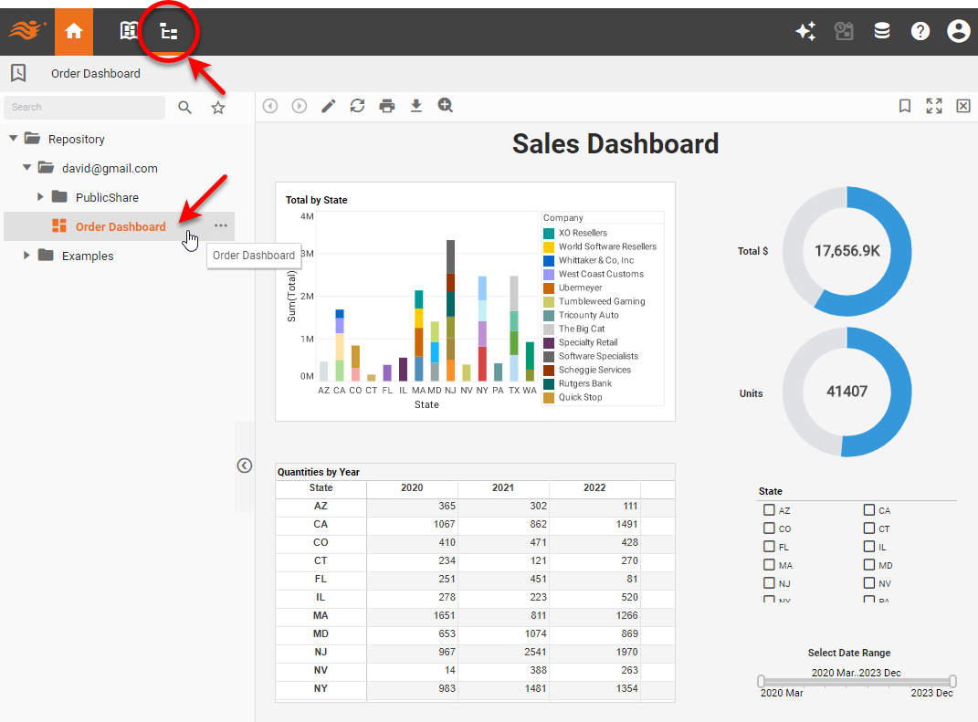 Opening the dashboard from the portal