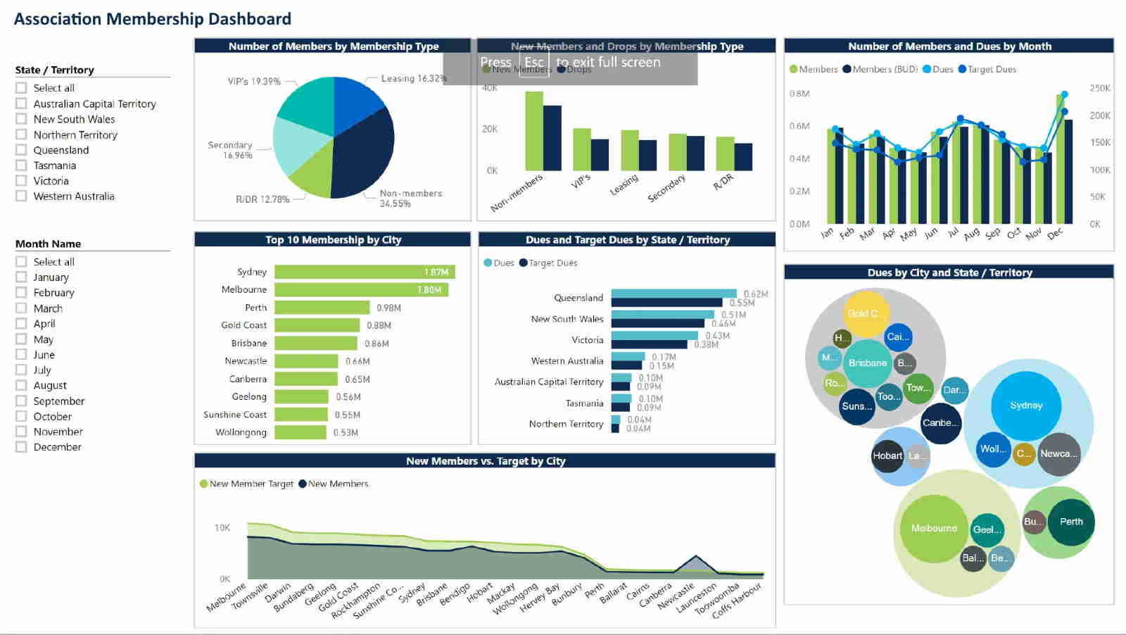 example from a reporting tool for associations