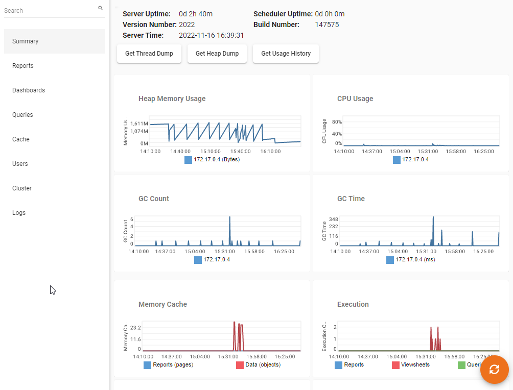 dashboard server monitoring console