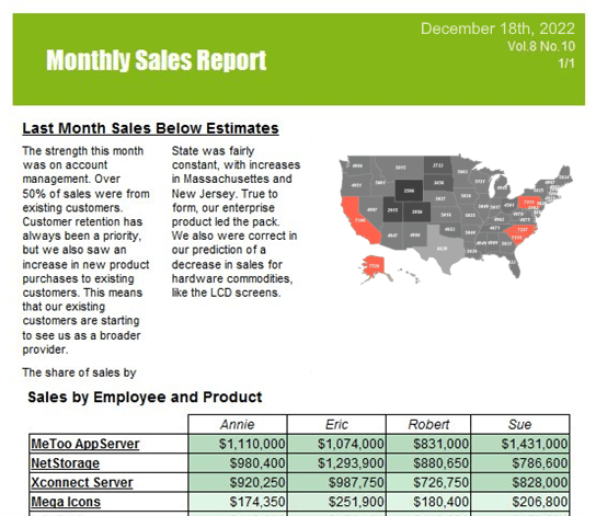 a style report BI product example