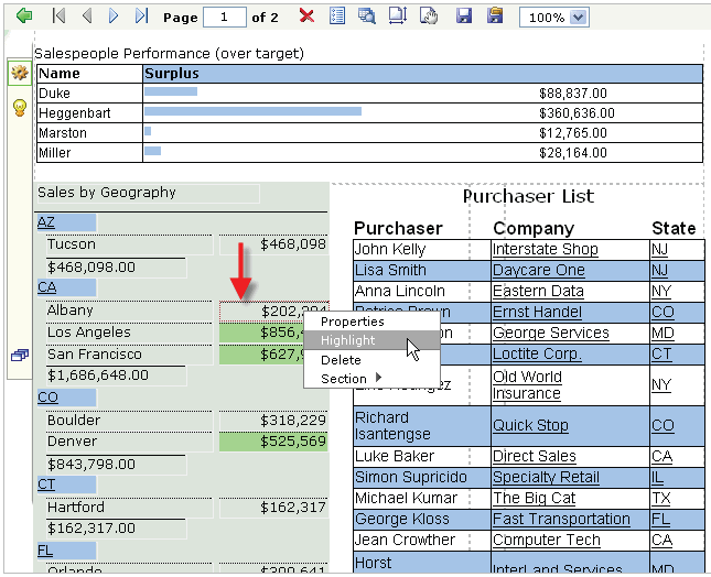 report data highlighting