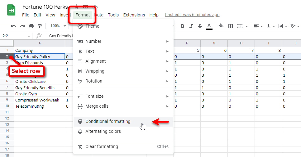 conditional formatting in Google