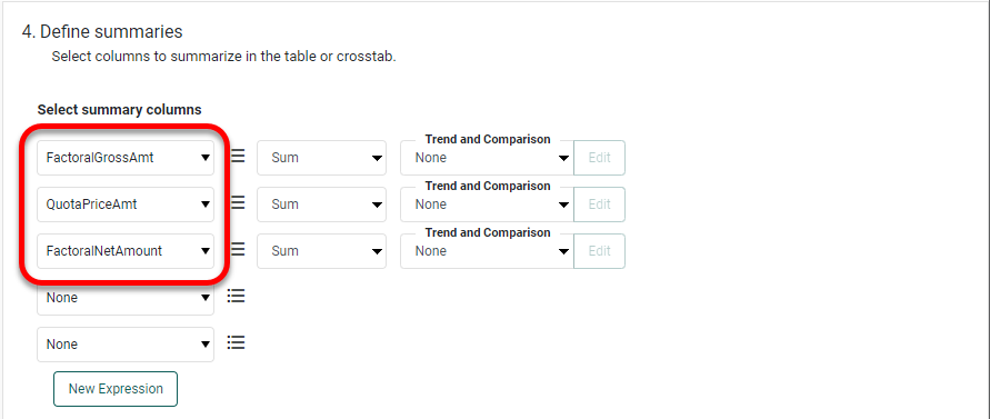 report crosstab step 4