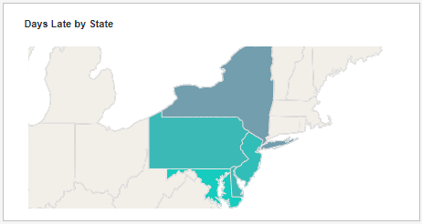 chart of invoices by days late by state