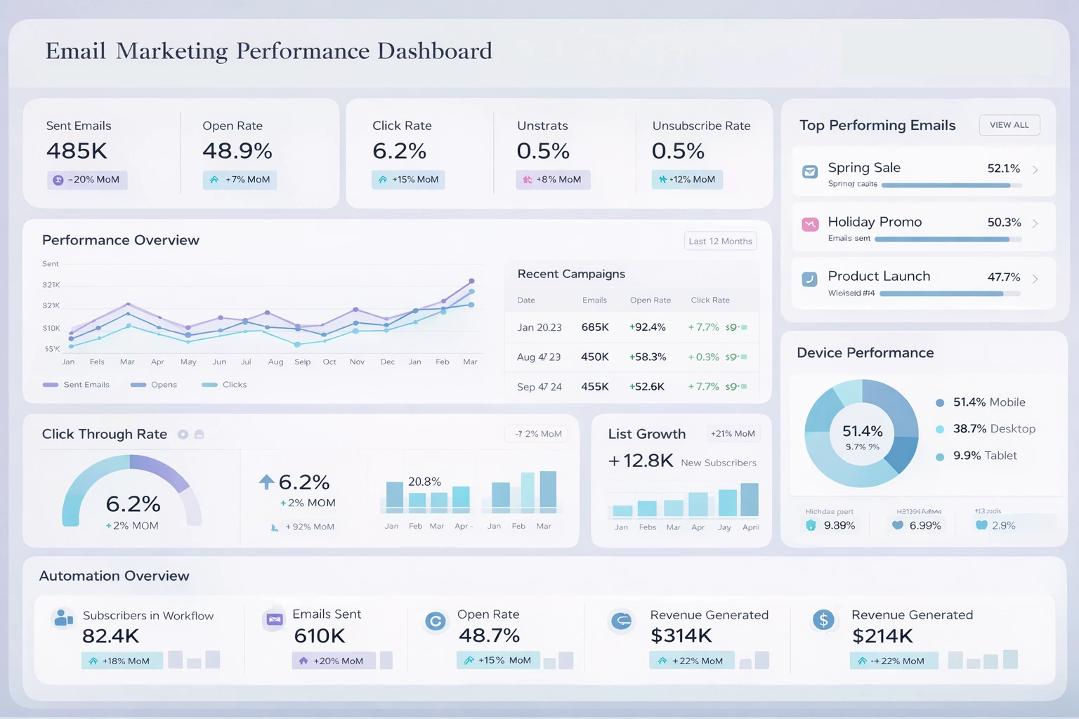 Email marketing performance dashboard
