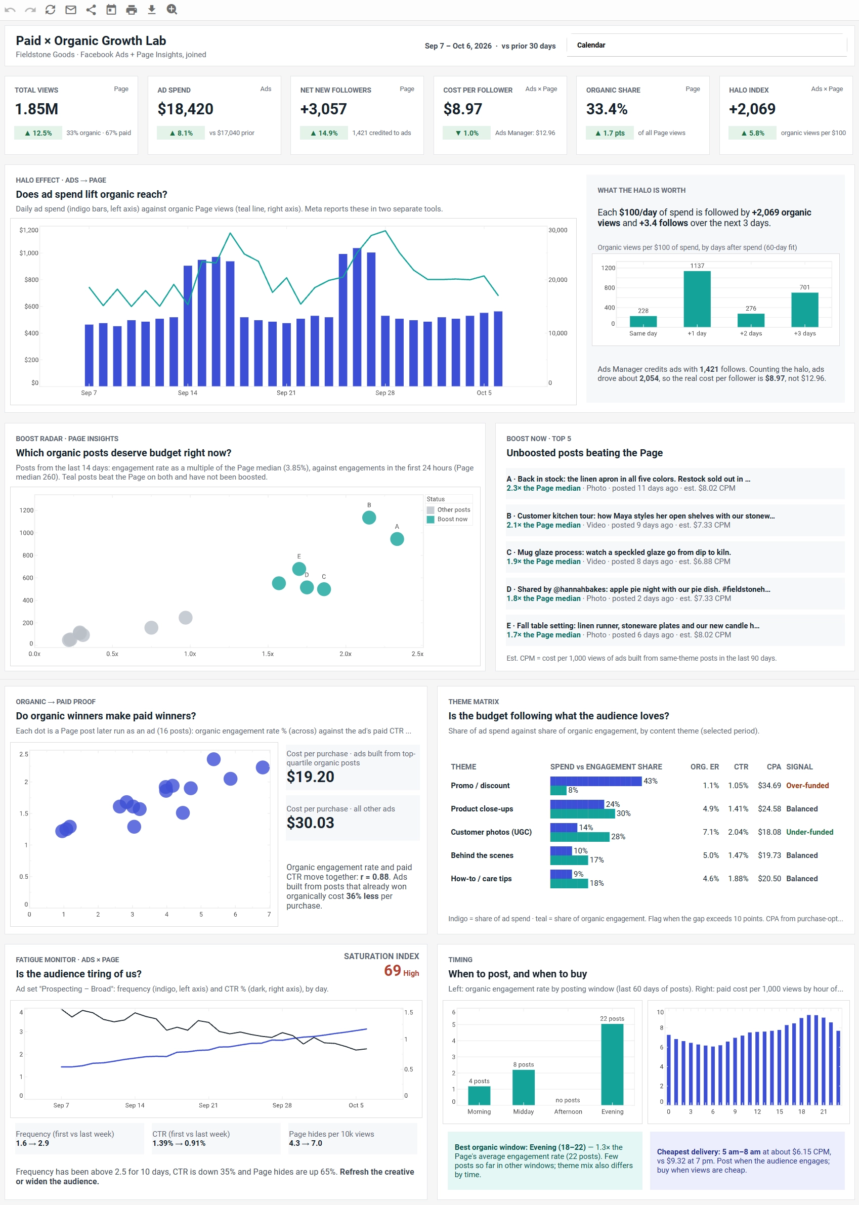 Facebook Ads page insights dashboard