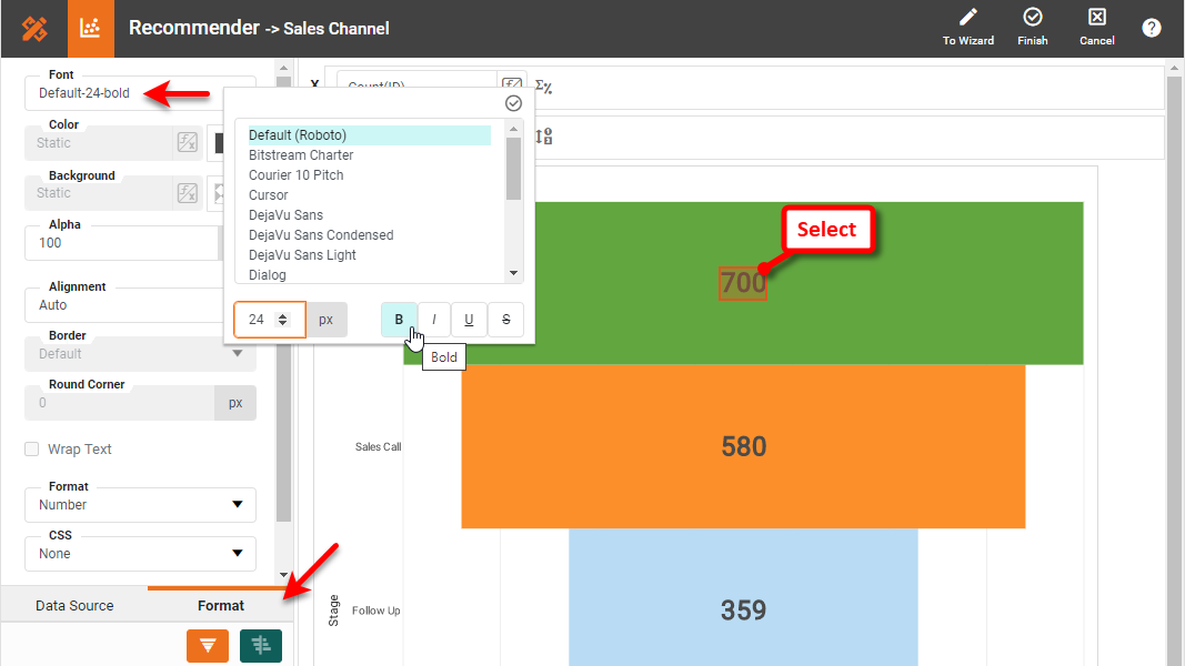 format funnel font