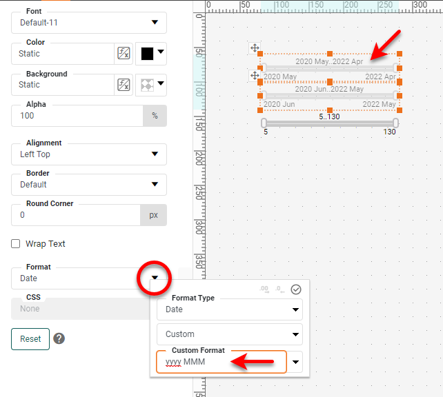 format range sliders