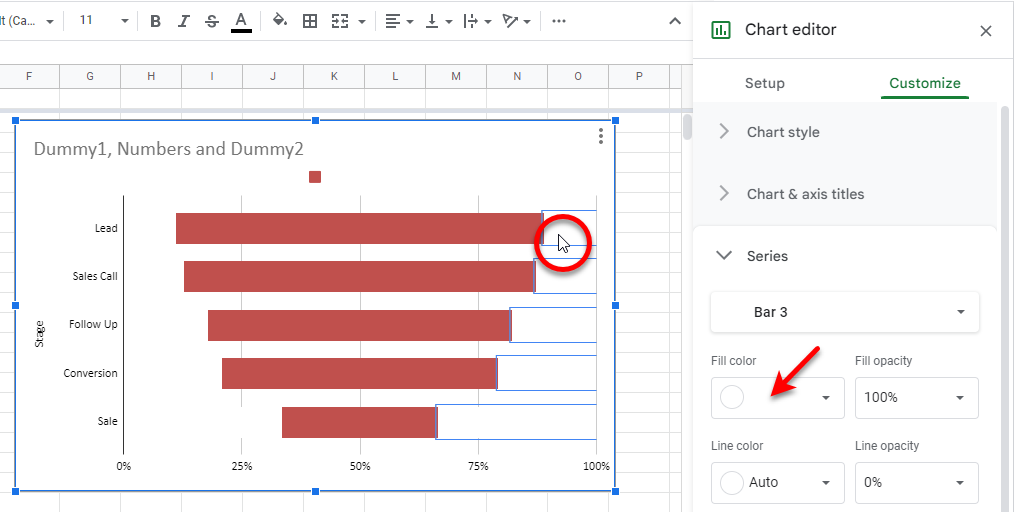 step 3 to create funnel chart in google sheets