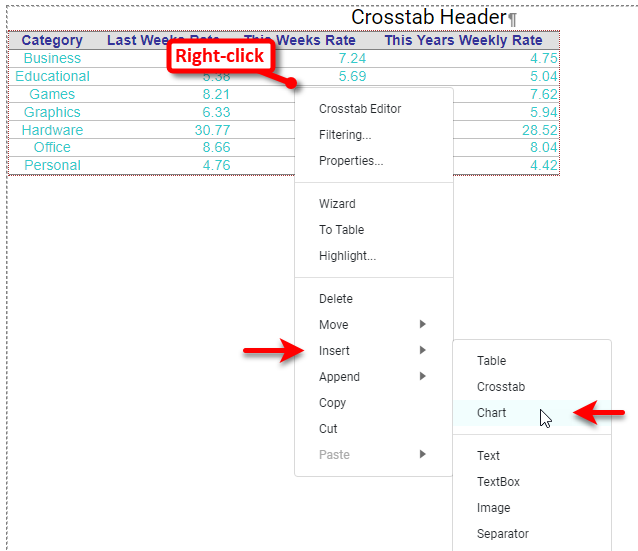 insert chart in a report