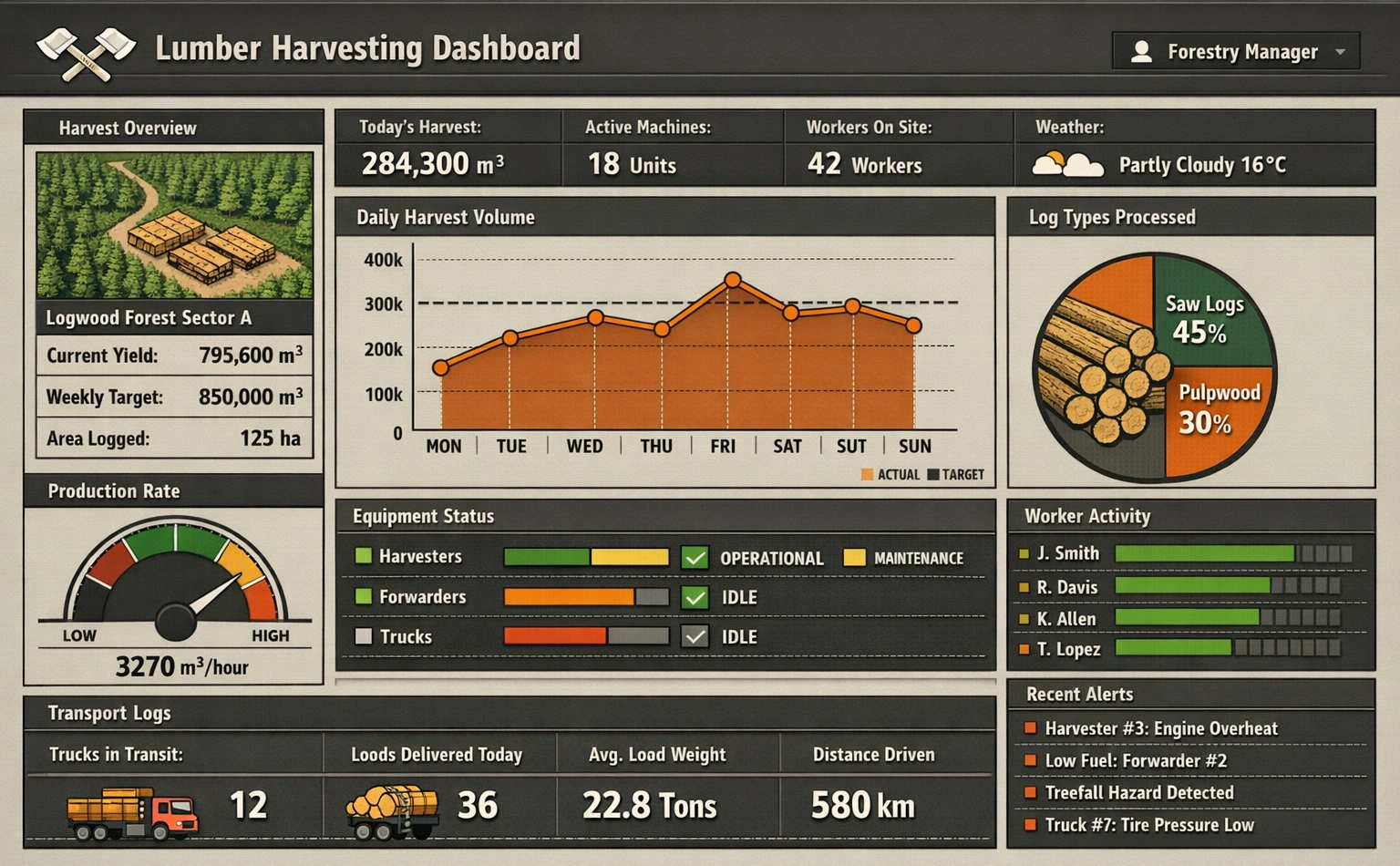 lumber harvesting dashboard