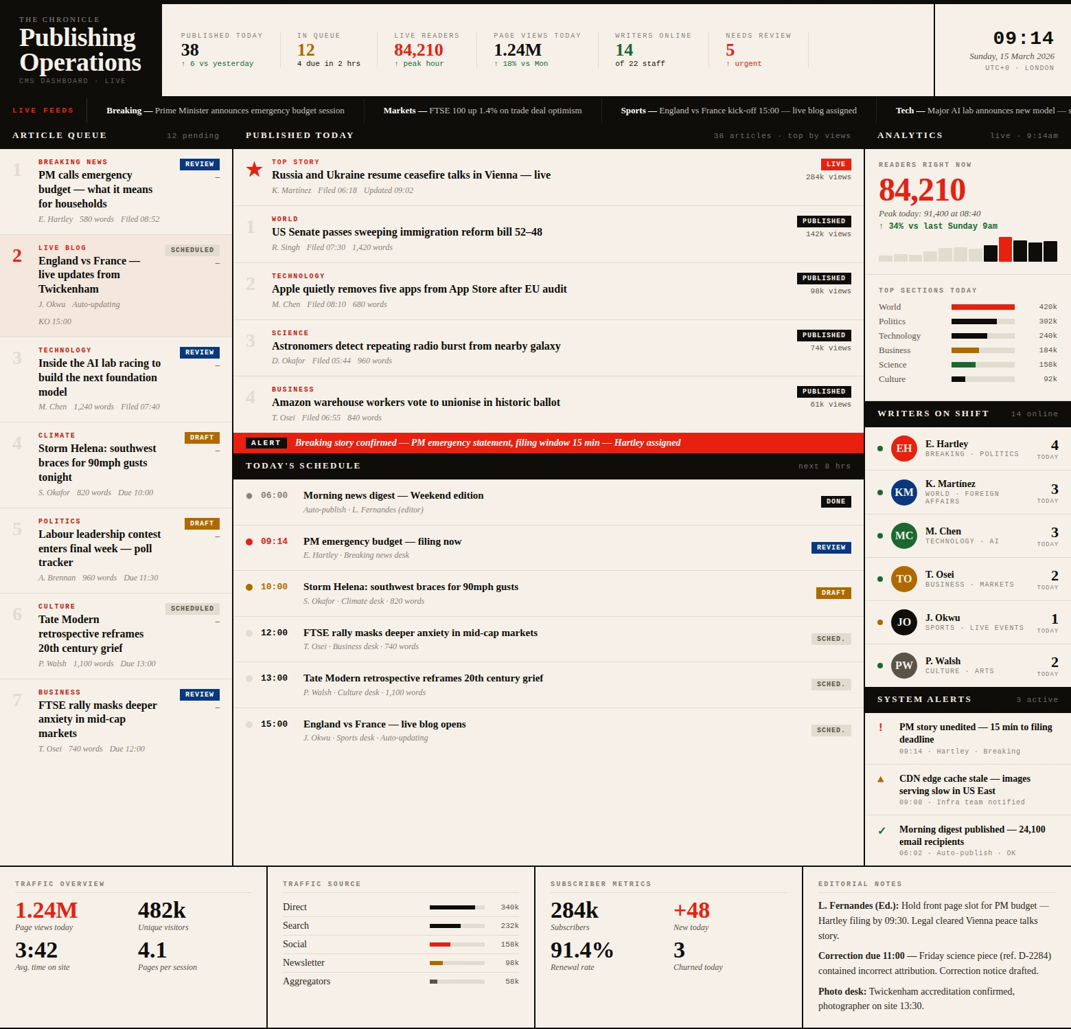 news site publishing dashboard