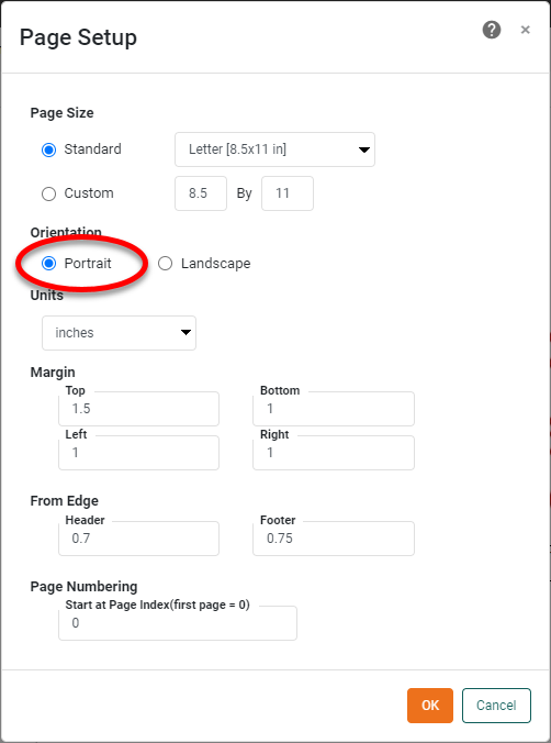 page orientation