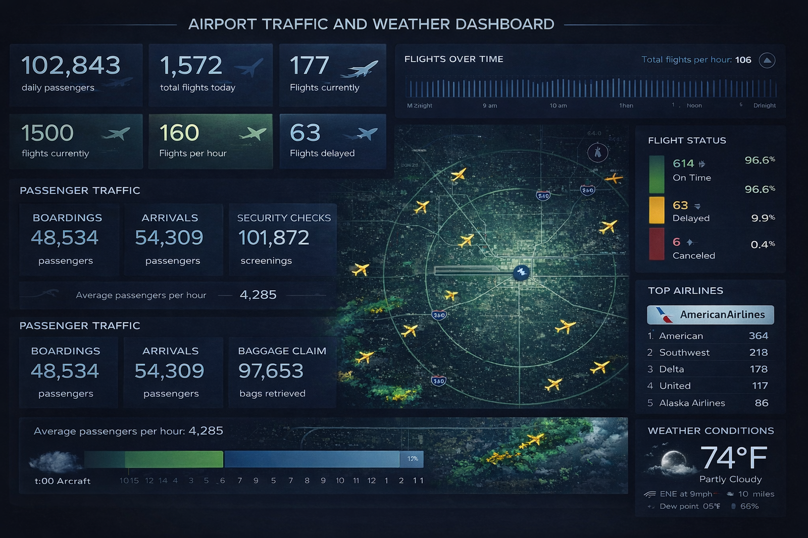 Passenger airplane traffic dashboard
