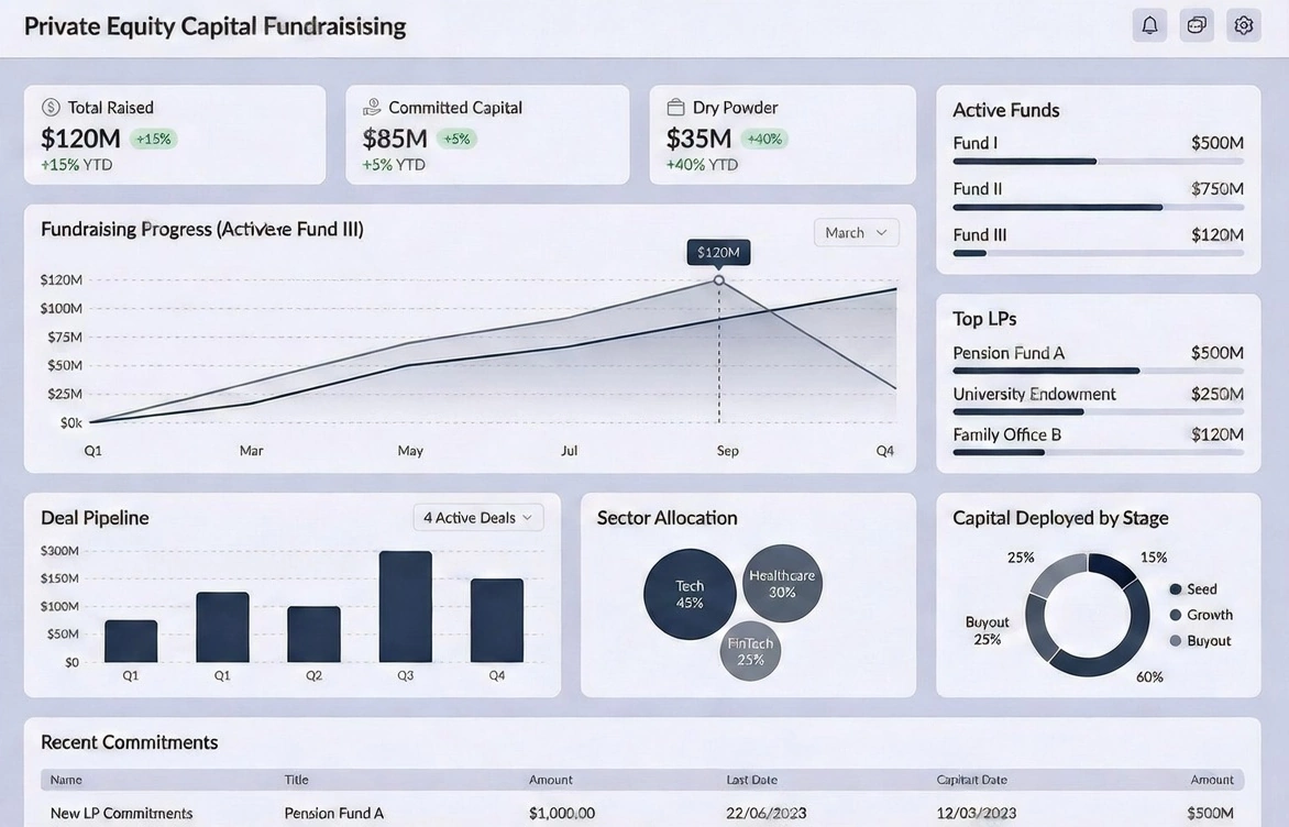private equity fundraising dashboard example