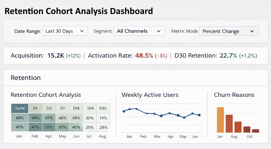 retention cohort analysis dashboard example