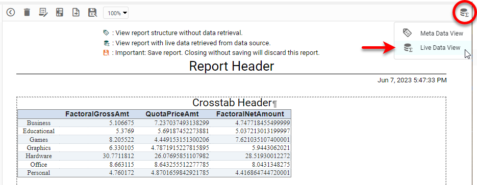 select Live Data View