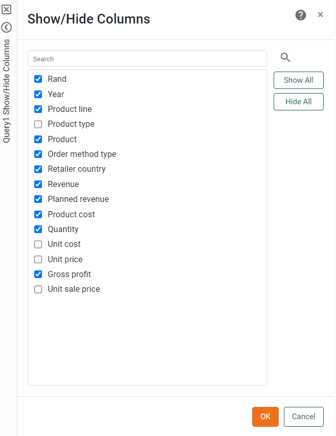 show hide data columns