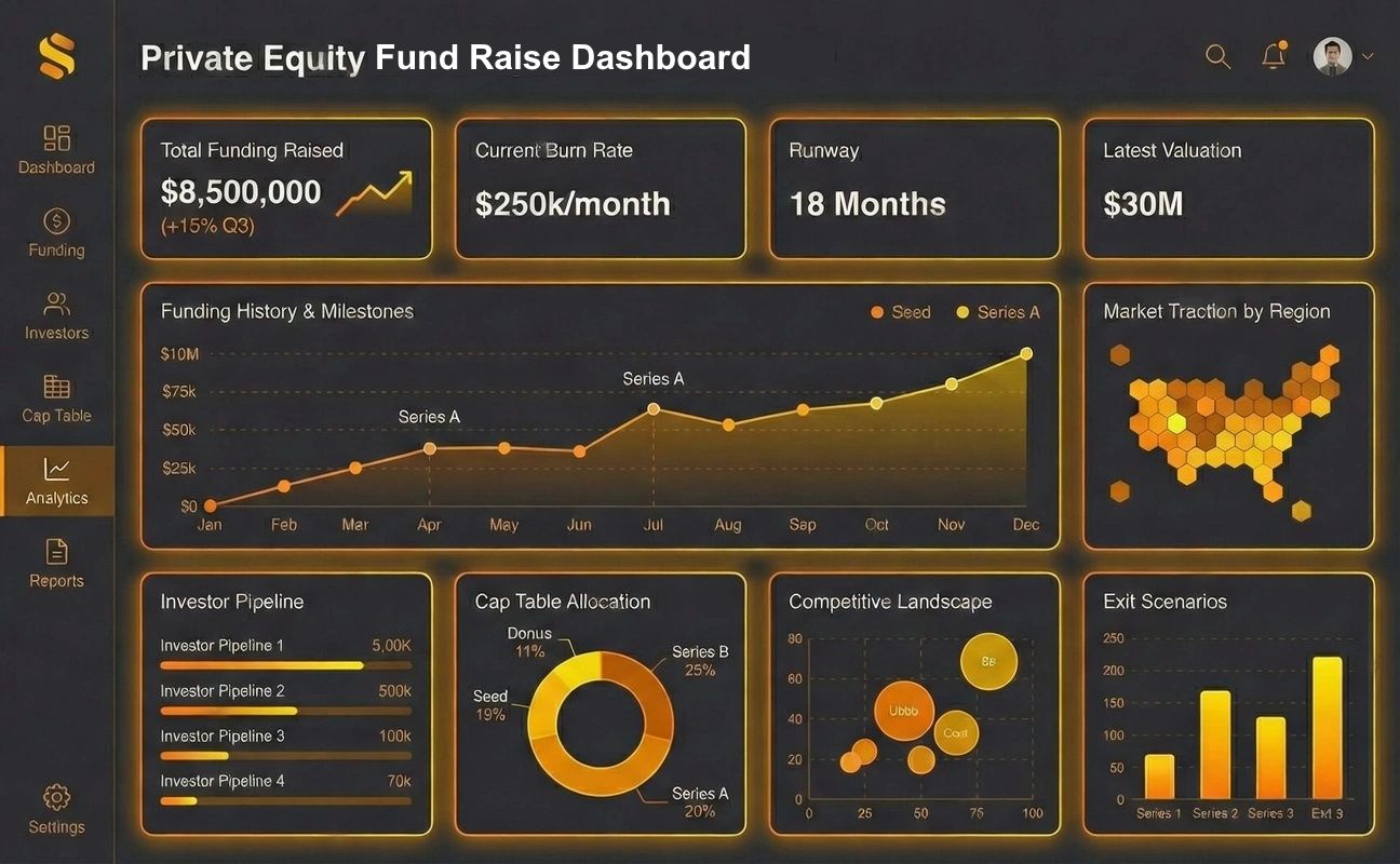 startup funding burn dashboard example
