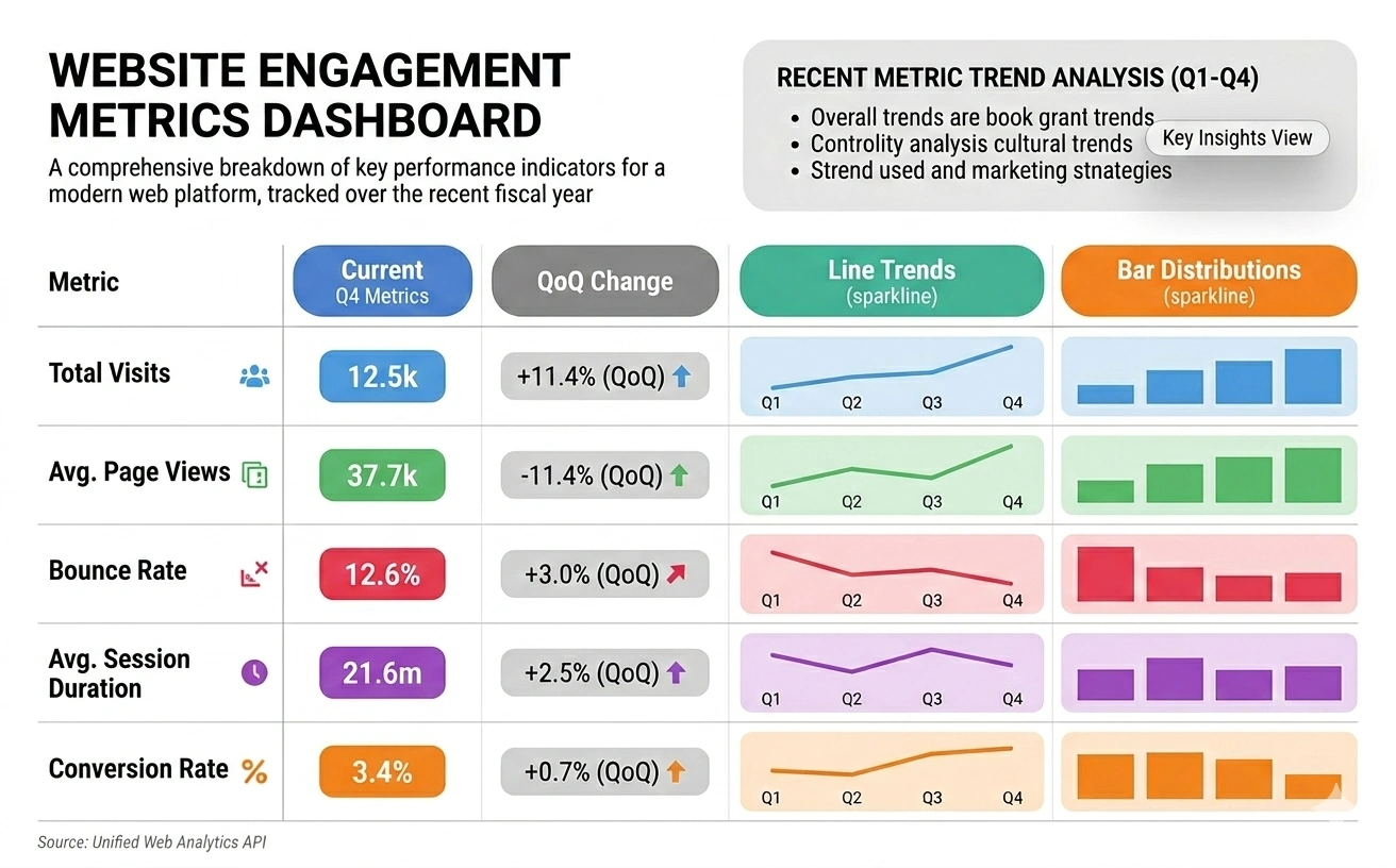 Website engagement metrics dashboard